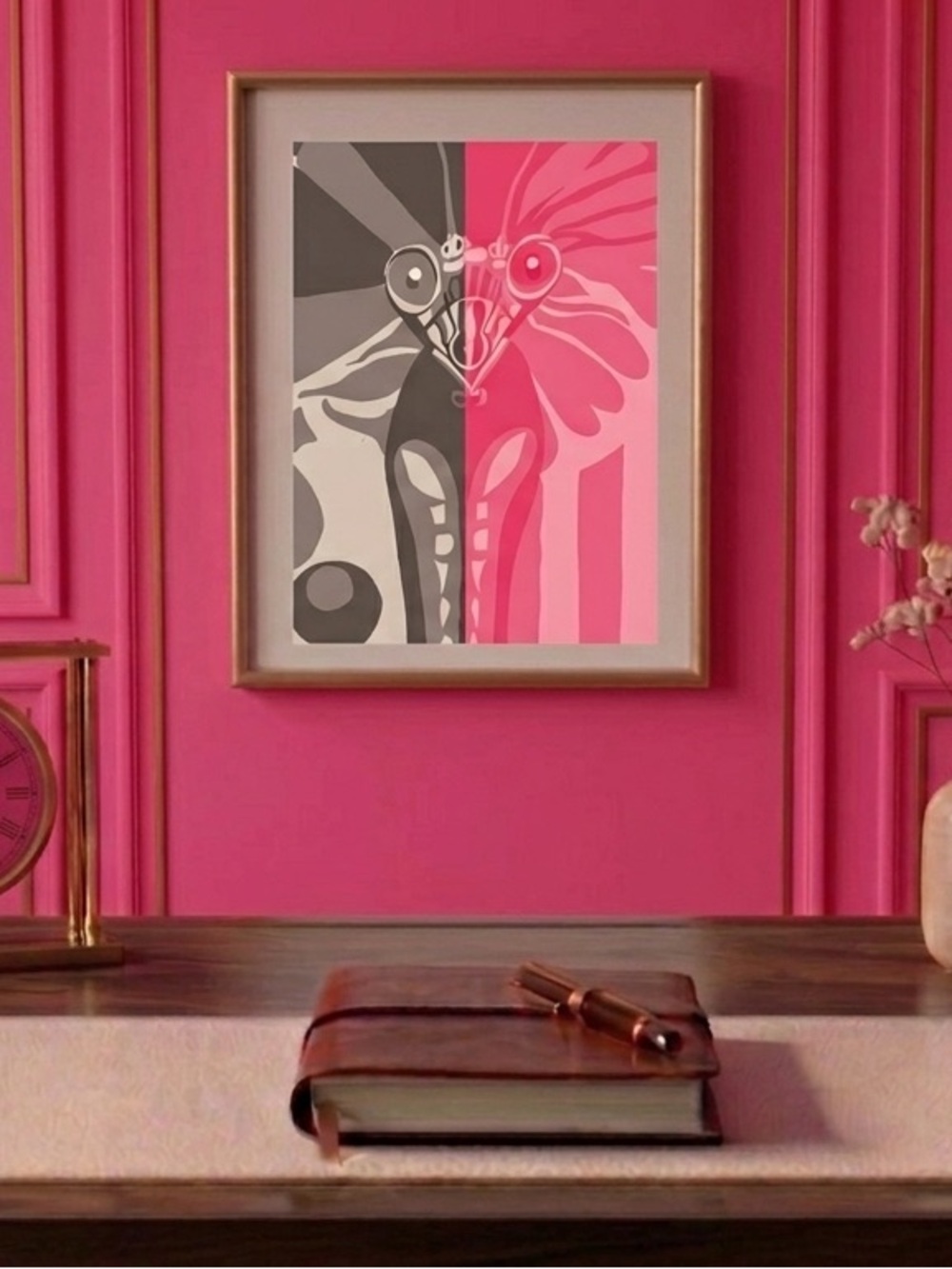 Painting By Khephra Abstract Art Print in Gray and Pink 5x7 inches